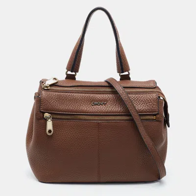 Pre-owned Dkny Brown Leather Top Zip Satchel