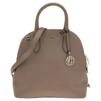 Dkny Brown Leather Top Zip Satchel In Beige