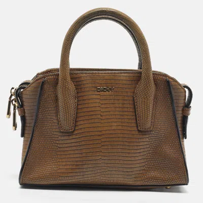 Pre-owned Dkny Brown Lizard Embossed Leather Chelsea Satchel