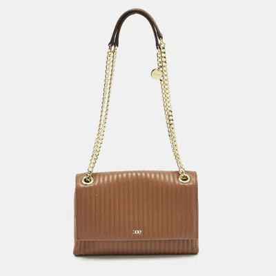 Pre-owned Dkny Brown Quilted Leather Gansevoort Flap Shoulder Bag
