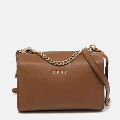 Dkny Brown Saffiano Leather Shoulder Bag