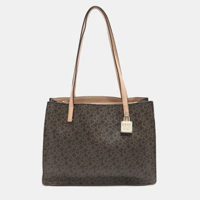 Dkny Brown Signature Coated Canvas And Leather Tote