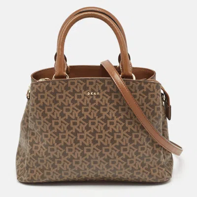 Dkny Brown Signature Coated Canvas Satchel