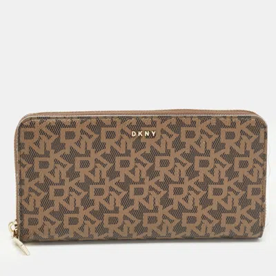 Dkny Brown Signature Coated Canvas Zip Around Continental Wallet