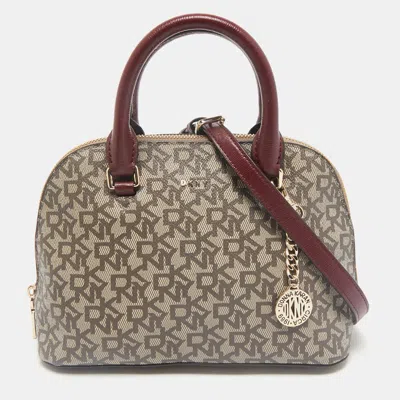 Dkny Brown/maroon Signature Coated Canvas And Leather Small Dome Satchel In Neutral