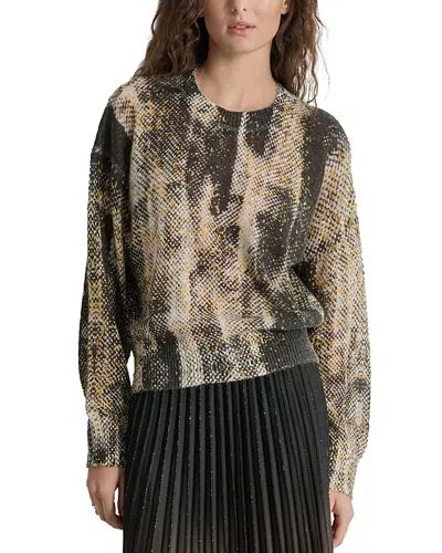 Dkny Mixed Print Mohair Brushed Blend Sweater In Bk,iv,gold