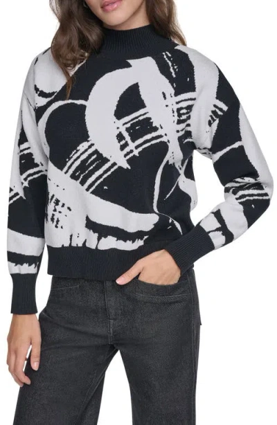 Dkny Brushstroke Mock Neck Sweater In Black