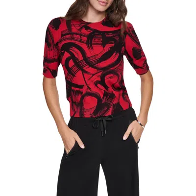 Dkny Brushstroke Pattern Short Sleeve Sweater In Red