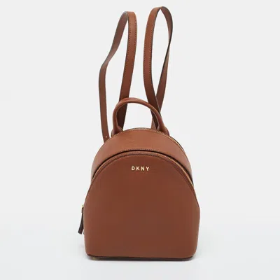 Pre-owned Dkny Bryan Mini Brown Saffiano Leather Backpack