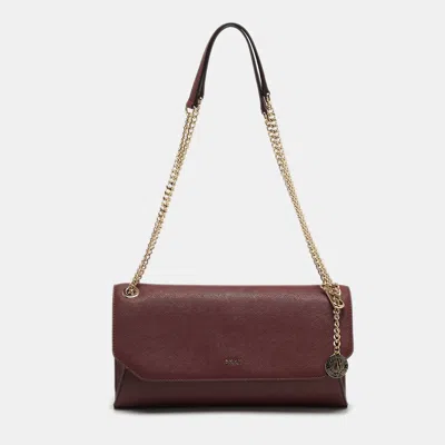 Pre-owned Dkny Bryant Dark Red Leather Chain Envelope Flap Bag