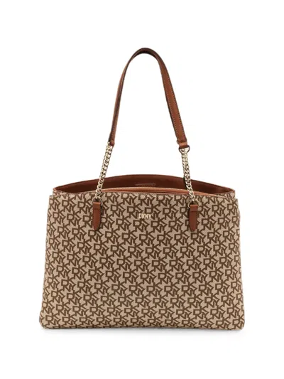 Pre-owned Dkny Bryant Logo Canvas Tote Bag In Neutral