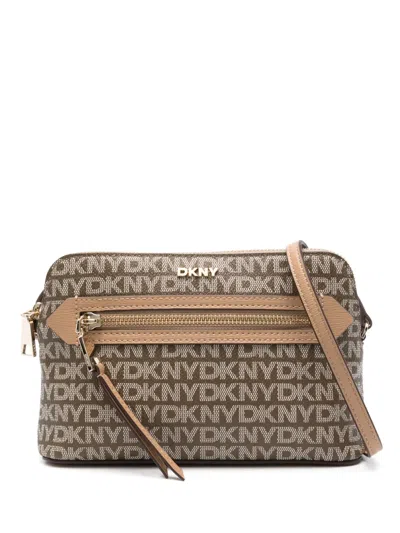 Dkny Bryant Logo-print Shoulder Bag In Brown