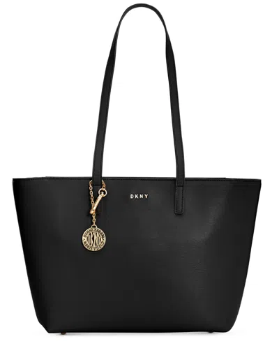 Dkny Bryant Medium Zippered Tote Bag In Black,gold Tone
