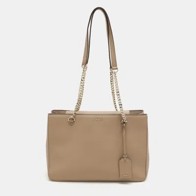 Dkny Bryant Park Beige Leather Totes Bag In Brown