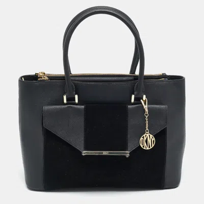 Pre-owned Dkny Bryant Park Black Saffiano Leather And Suede Tote