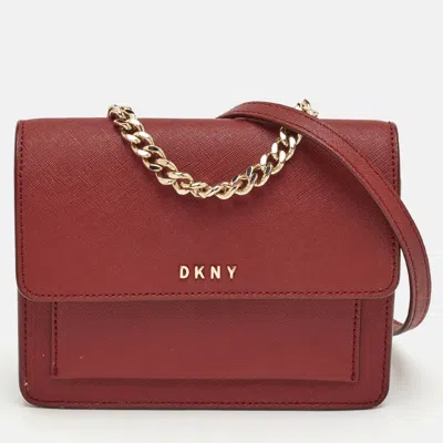 Pre-owned Dkny Bryant Park Burgundy Saffiano Leather Flap Crossbody Bag