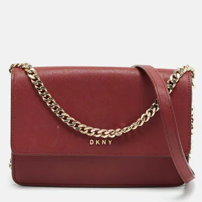 Pre-owned Dkny Bryant Park Dark Red Leather Flap Crossbody Bag