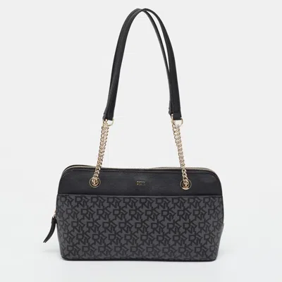 Pre-owned Dkny Bryant Park Medium Black Monogram Pvc Zip Satchel