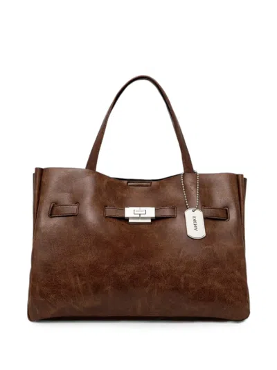 Dkny Bryar Twist-lock Logo-tag Tote Bag In Brown