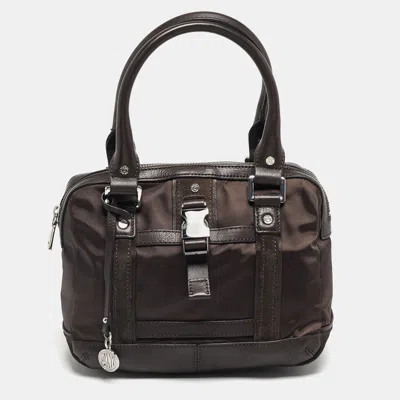 Dkny Buckle Brown Nylon And Leather Satchel