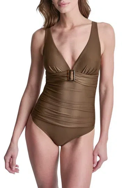 Dkny Buckle One-piece Swimsuit In Mocha
