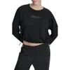 Dkny Bungee Hem Crewneck Crop Sweatshirt In Black