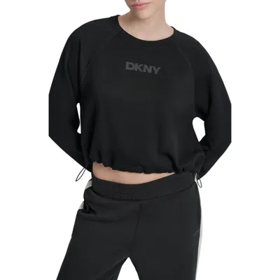 Dkny Bungee Hem Crewneck Crop Sweatshirt In Black