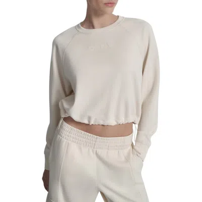 Dkny Bungee Hem Crewneck Crop Sweatshirt In White