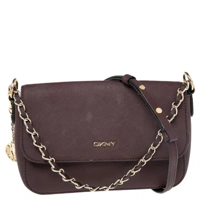 Dkny Burgundy Leather Bryant Park Flap Shoulder Bag In White