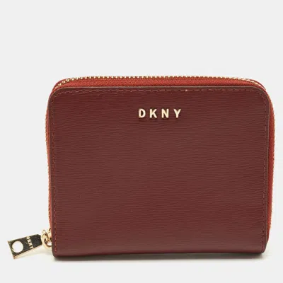 Dkny Burgundy Leather Bryant Zip Around Compact Wallet In Brown