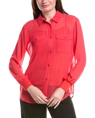 Dkny Button Down Chiffon Top In Red