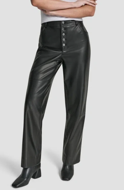 Dkny Button Fly Faux Leather Trousers In Black