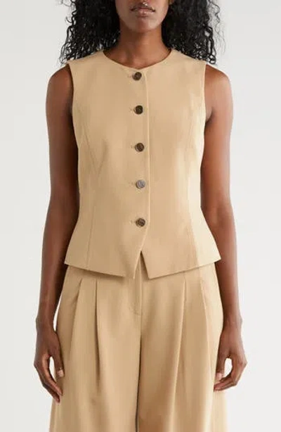 Dkny Button Front Vest In Brown
