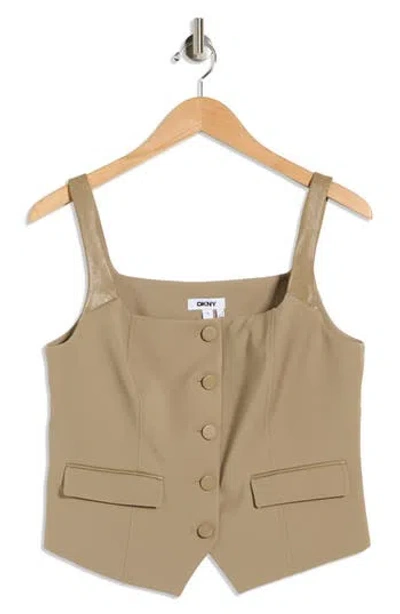 Dkny Button Front Vest In Brown