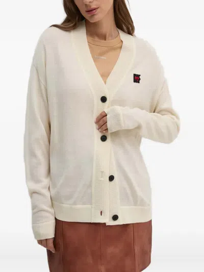 Dkny Button Logo Cardigan In Neutral
