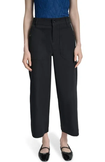 Dkny Button Pocket Crop Wide Leg Pants In Black