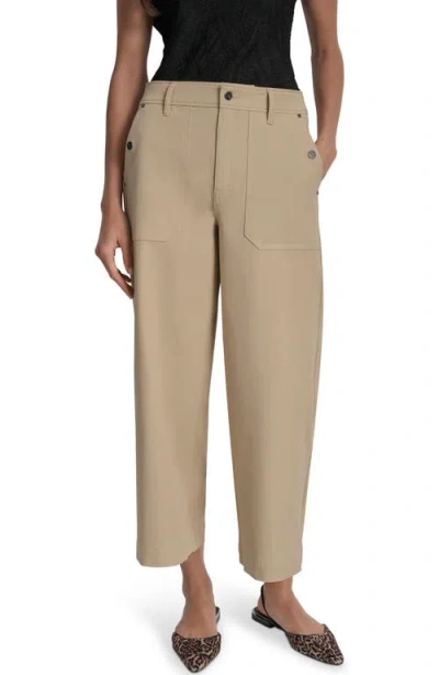Dkny Button Pocket Crop Wide Leg Pants In Brown