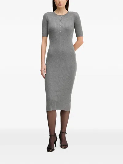 Dkny Button Ribbed Dress In Gray