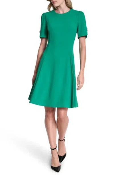 Dkny Button Trim Fit & Flare Midi Dress In Green