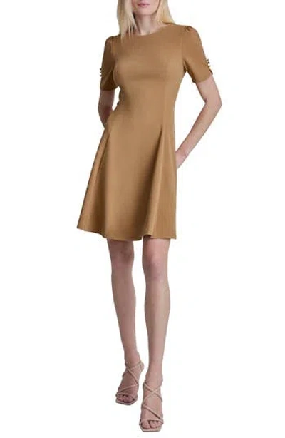 Dkny Button Trim Fit & Flare Midi Dress In Brown