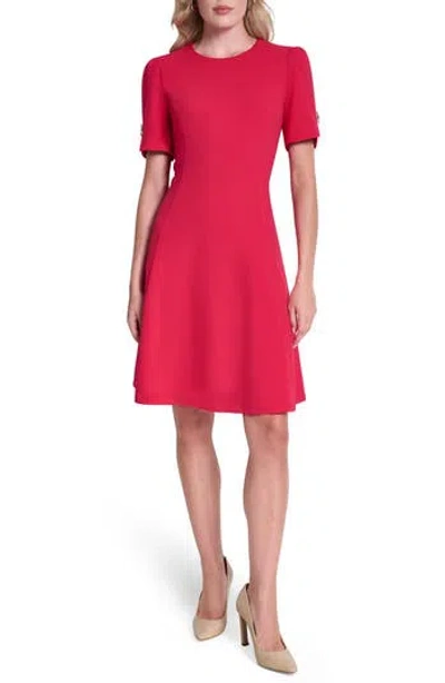 Dkny Button Trim Fit & Flare Midi Dress In Red