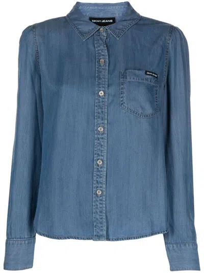 Dkny Button-up Lyocell Shirt In Blau