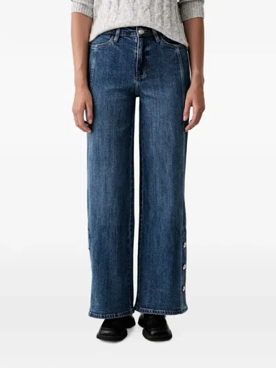 Dkny Button-detail Wide-leg Jeans In Blue