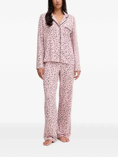 Dkny Buttoned Animal Print Pajama Set In Pink