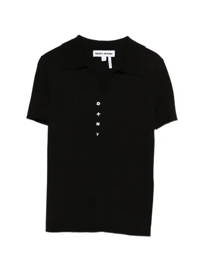 Dkny Buttoned Knitted Top In Black