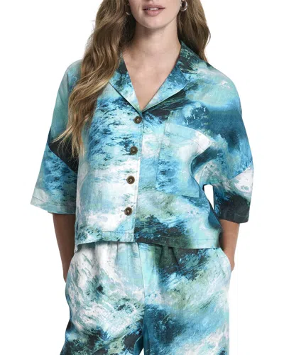Dkny Buttoned Linen Shirt In Qoi-tidal Brushstroke