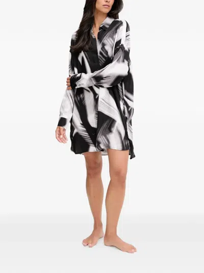 Dkny Buttoned Print Nightdress In Black