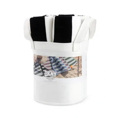 Dkny Cabana Stripe 4-piece Beach Towel And Tote Bag Set In Black