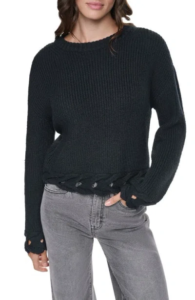 Dkny Cable Hem Crewneck Sweater In Black