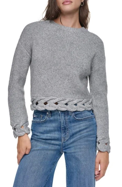 Dkny Cable Hem Crewneck Sweater In Gray